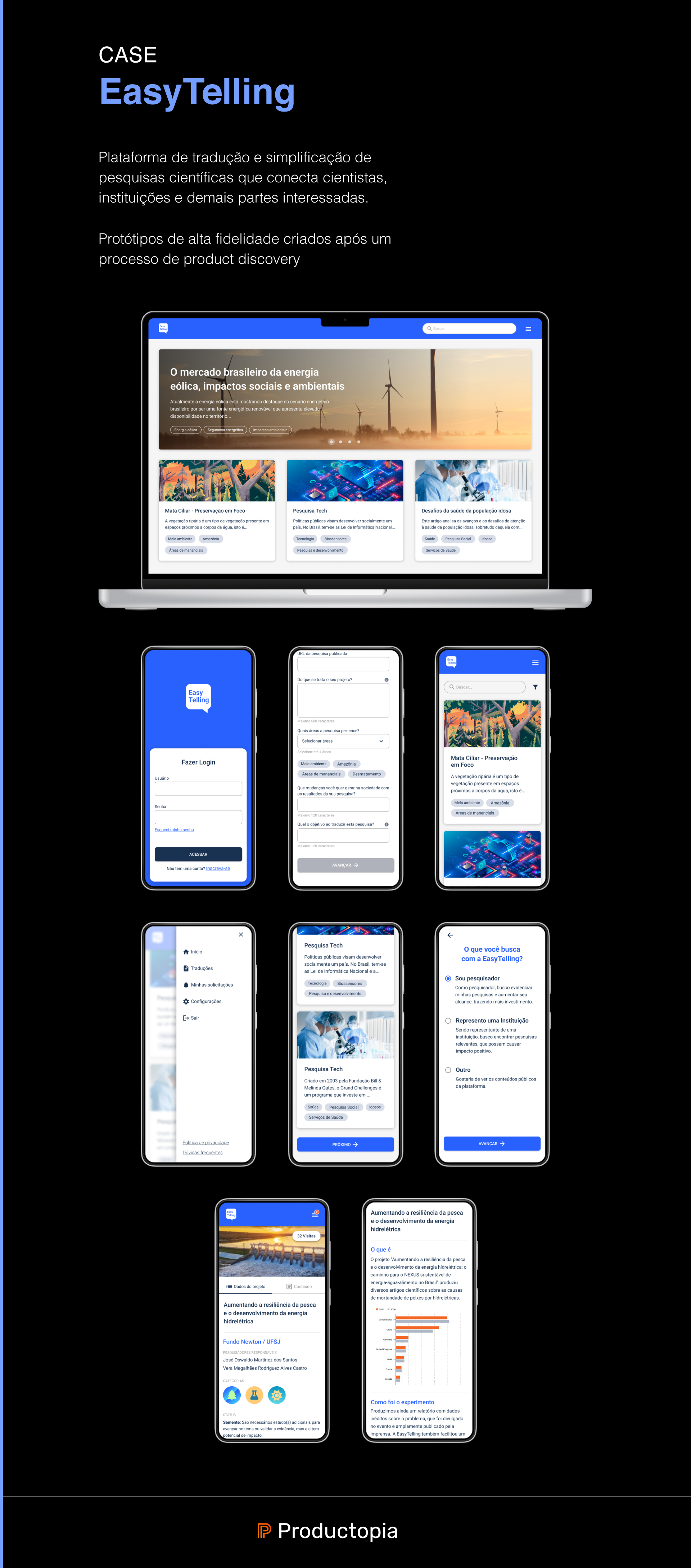 Protótipos da plataforma digital da easytelling