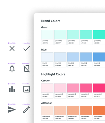 parts of a stye guide showing the brand colors and icons